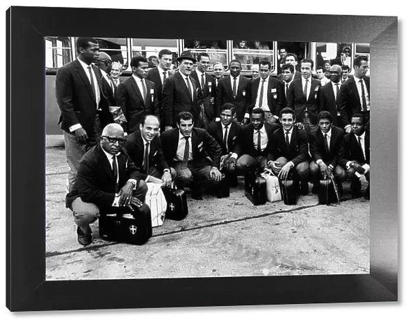 Pele and Brazil football Team arrive at London Airport June1966 for the 1966 World Cup in