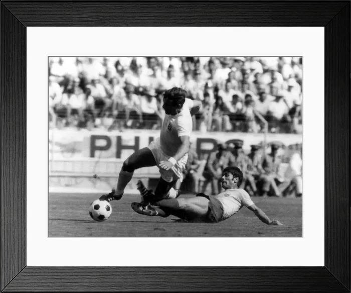 Framed Print : World Cup 1970 Group C England 1 Rumania 0 Alan Mullery is brought down by