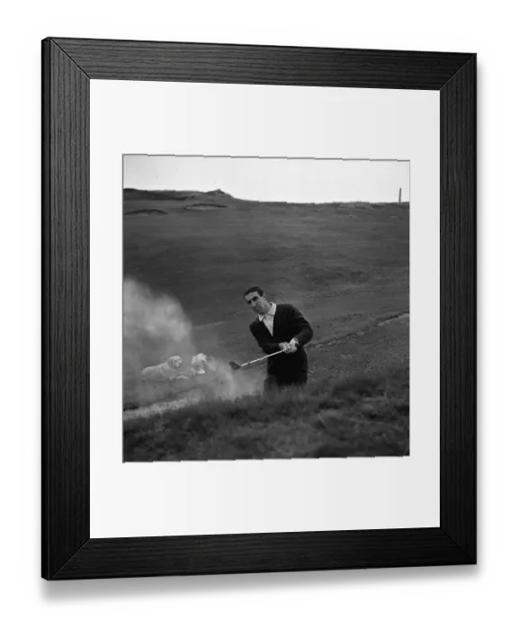 Framed Print : Bob Stokoe football manager relaxes away from it all with his dog Jess and a game of golf