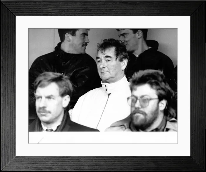 Framed Print : Brian Clough in the stands at Hartlepool United with present chairman Garry Gibson Framed Print : Brian Clough in the stands at Hartlepool United with present chairman Garry Gibson