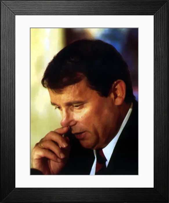 Framed Print : Graham Taylor June 1993 England Football Manager at post match news press