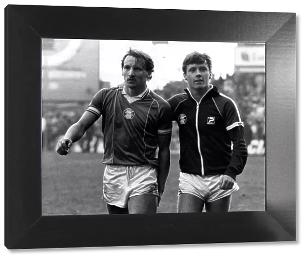 Robert Hopkins (left) is led off the pitch after being injured by West Ham fans when they
