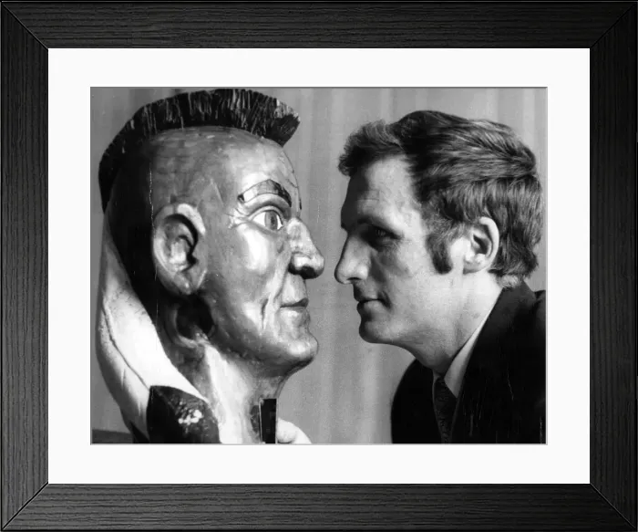 Framed Print : Vic Crowe Aston Villa football manager, with Native American Indian mask Framed Print : Vic Crowe Aston Villa football manager, with Native American Indian mask