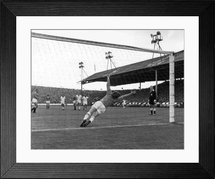 Framed Print : Kai Johansen scores penalty past Dundee goalkeeper Donald MacKay at Ibrox August 1967 Framed Print : Kai Johansen scores penalty past Dundee goalkeeper Donald MacKay at Ibrox August 1967