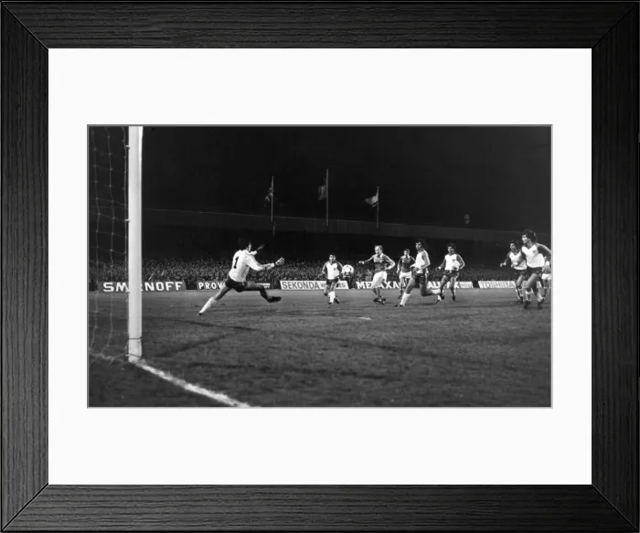 Framed Print : Noel Brotherston puts Israeli goalkeeper under pressure November 1981 Framed Print : Noel Brotherston puts Israeli goalkeeper under pressure November 1981