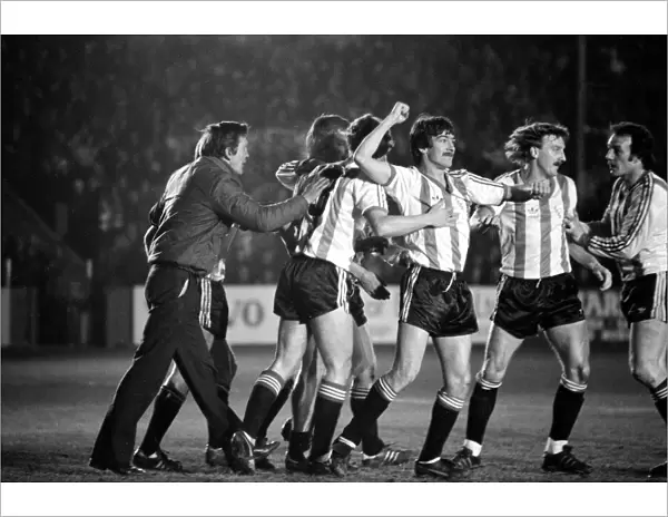 FA Cup Replay 5th Round. Exeter City 4 v. Newcastle 0. Exeter celebrate