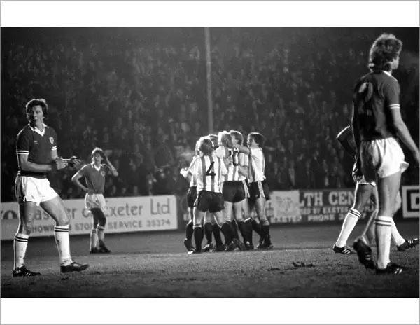 FA Cup 4th Round Replay. Exeter City 3 v. Leicester 1. Exeter celebrate