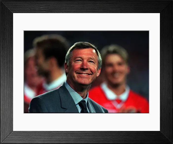 Framed Print : Alex Ferguson Manager of Manchester United May 1999 grins with pride at his Framed Print : Alex Ferguson Manager of Manchester United May 1999 grins with pride at his