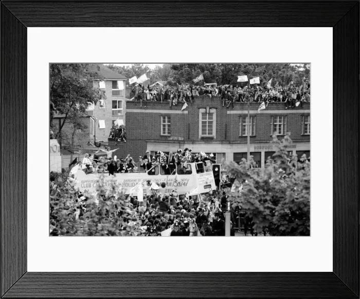 Framed Print : Spurs homecoming after winning the FA Cup. Players with the trophy on the bus Framed Print : Spurs homecoming after winning the FA Cup. Players with the trophy on the bus