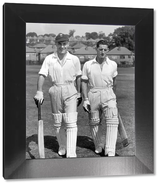 Arsenal FC Cricket team. Don Roper (l) and Ronnie Rooke take to the crease for the annual