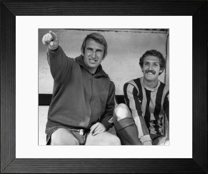 Framed Print : Alan Dicks Bristol City manager with foorball player Geoff Merrick