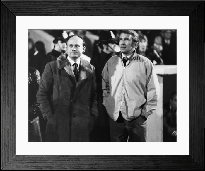 Framed Print : Alan Dicks Bristol City manager (right) standing on touchline with counterpart George Framed Print : Alan Dicks Bristol City manager (right) standing on touchline with counterpart George
