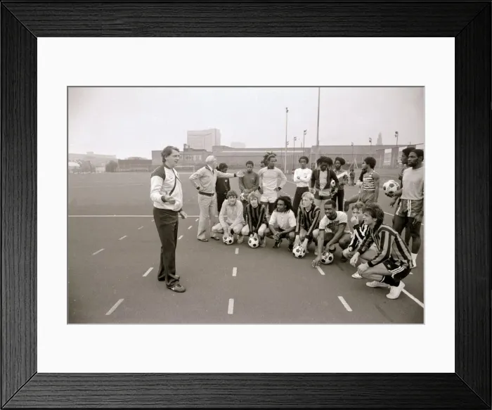 Framed Print : Bobby Robson England manager coaching a group of yongsters youths September 1983 Framed Print : Bobby Robson England manager coaching a group of yongsters youths September 1983