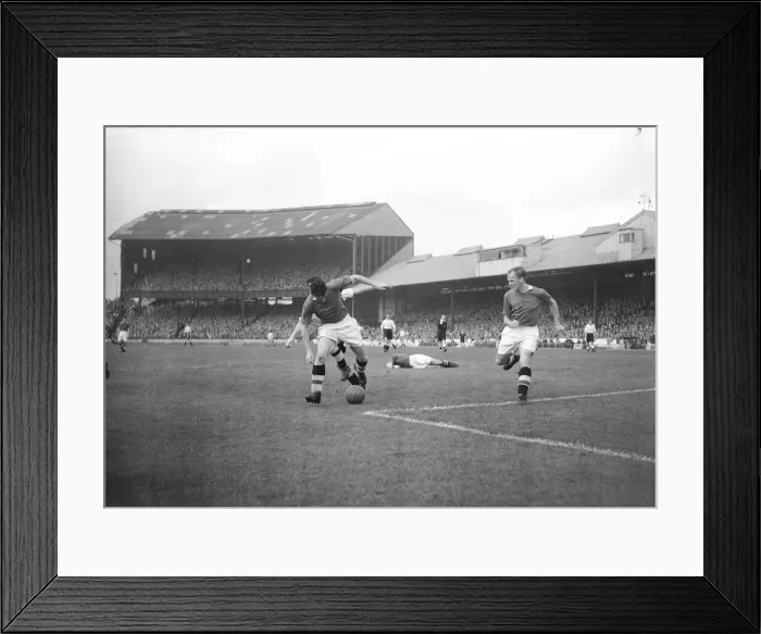 Framed Print : Chelsea v Cardiff Division One 1954 / 55. Chelsea strikers seen here attacking the Cardiff Framed Print : Chelsea v Cardiff Division One 1954 / 55. Chelsea strikers seen here attacking the Cardiff