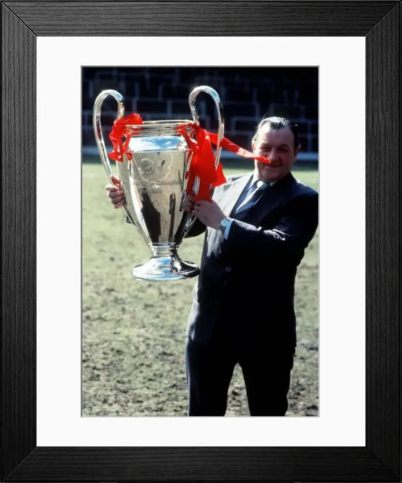 Framed Print : Liverpool manager Bob Paisley holding the European Cup in March 1979