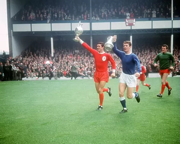 Ron Yeats with League Cup and Brian Labone with FA Cup FA Charity Shield match