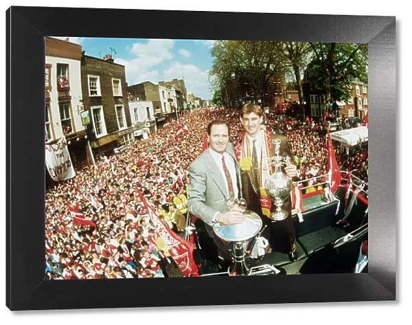 Arsenal manager George Graham and captain Tony Adams show off the League Championship