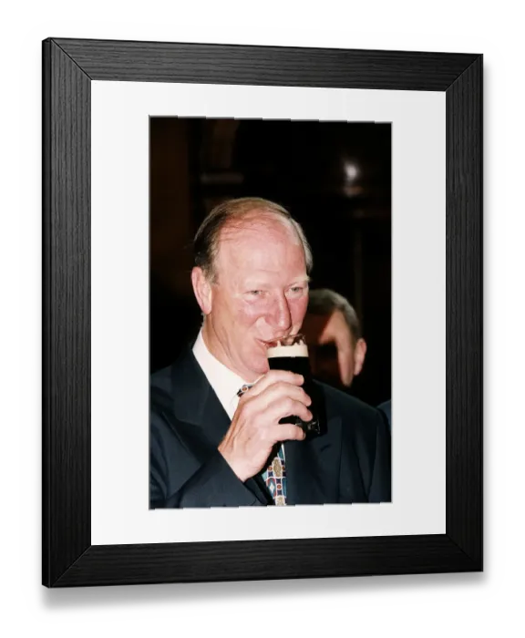 Framed Print : Jack Charlton Manager of the Republic of Ireland Football Team enjoys a glass of Guinness Framed Print : Jack Charlton Manager of the Republic of Ireland Football Team enjoys a glass of Guinness