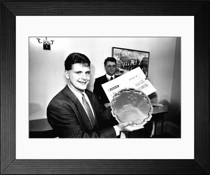 Framed Print : A smiling Paul Gascoigne today received the Barclays Young Eagle award 26 November 1987 Framed Print : A smiling Paul Gascoigne today received the Barclays Young Eagle award 26 November 1987
