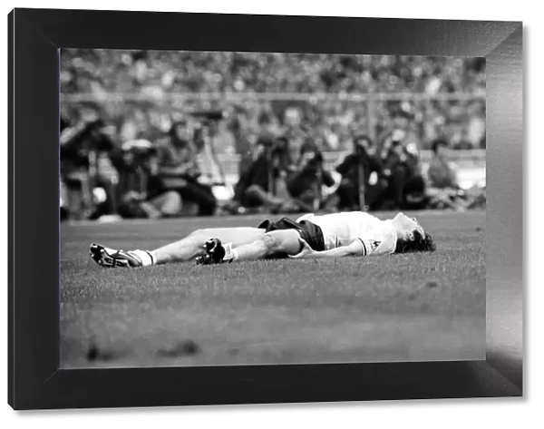 Graham Roberts lying flat out on the ground. FA Cup Final replay 1981