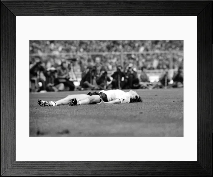 Framed Print : Graham Roberts lying flat out on the ground. FA Cup Final replay 1981
