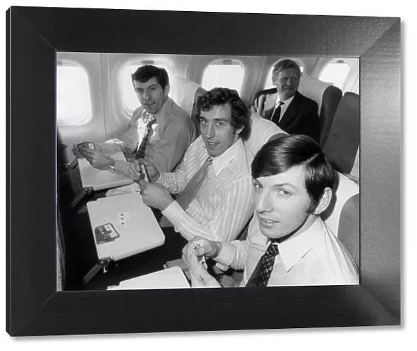 England players on their way to Malta. l-r Alan Mullery, Martin Chivers