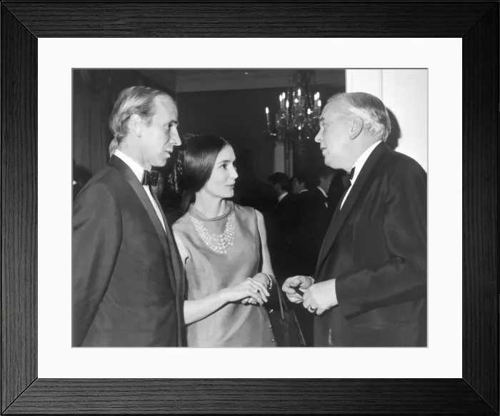 Framed Print : Manchester United footballer Bobby Charlton with his wife Norma talking to Prime Minister Framed Print : Manchester United footballer Bobby Charlton with his wife Norma talking to Prime Minister