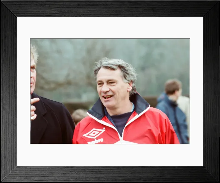 Framed Print : England manager Bobby Robson takes charge of a training session before his side Framed Print : England manager Bobby Robson takes charge of a training session before his side
