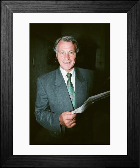 Framed Print : England manager Bobby Robson with the details of his new England team before announcing