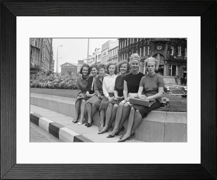 Framed Print : Wives of seven of the players from the Reykjavik football team of Iceland sitting on a
