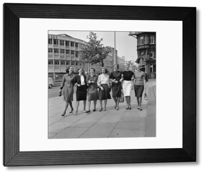 Framed Print : Wives of seven of the players from the Reykjavik football team of Iceland walking down Framed Print : Wives of seven of the players from the Reykjavik football team of Iceland walking down