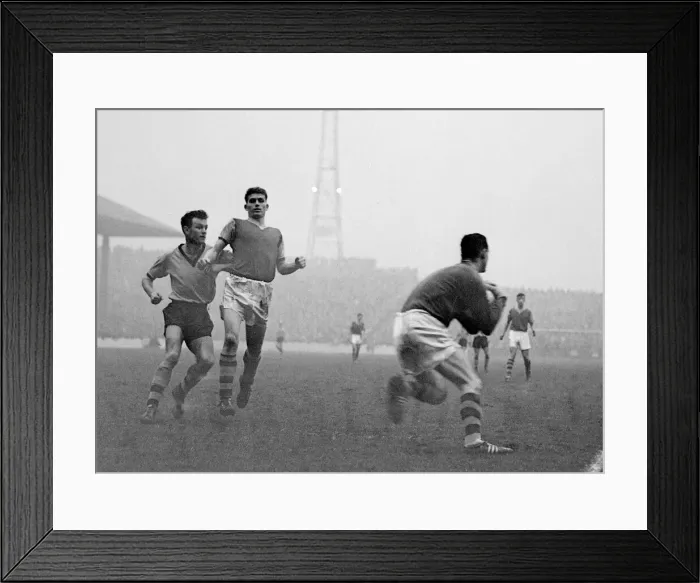 Framed Print : Burnley v Wolves 7th November 1959 Murray the Wolves centre forward dashes in with