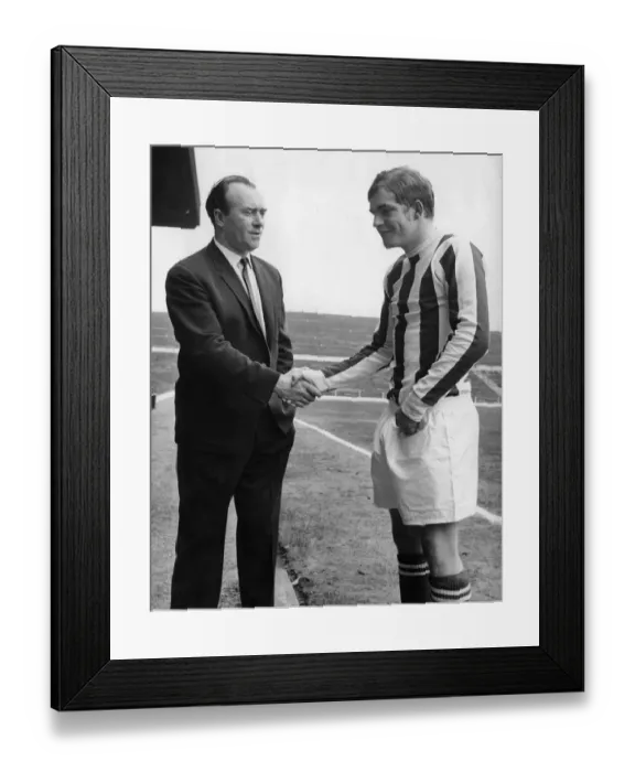 Framed Print : Tony Waddington Stoke City Manager shakes hands with new signing John Mahoney 9th Framed Print : Tony Waddington Stoke City Manager shakes hands with new signing John Mahoney 9th