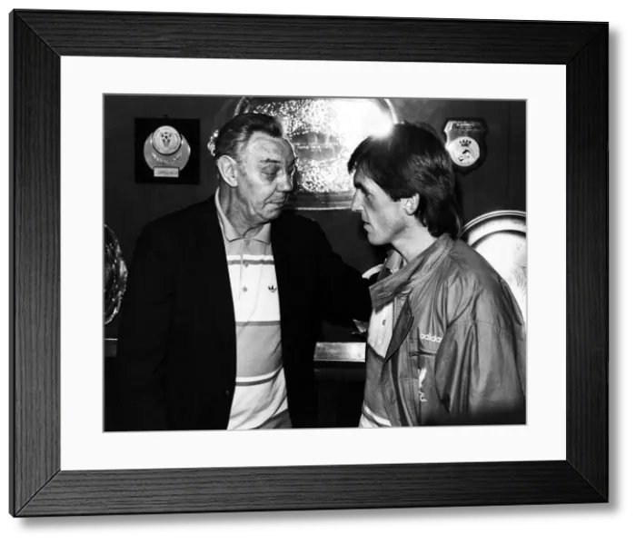 Framed Print : Outgoing Liverpool manager Joe Fagan welcomes his successor Kenny Dalglish May 1985