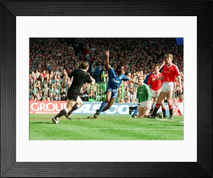 Framed Print : Earl Barret. FA Cup. Manchester United 3 v Oldham Athletic 3. 8th April 1990 Framed Print : Earl Barret. FA Cup. Manchester United 3 v Oldham Athletic 3. 8th April 1990