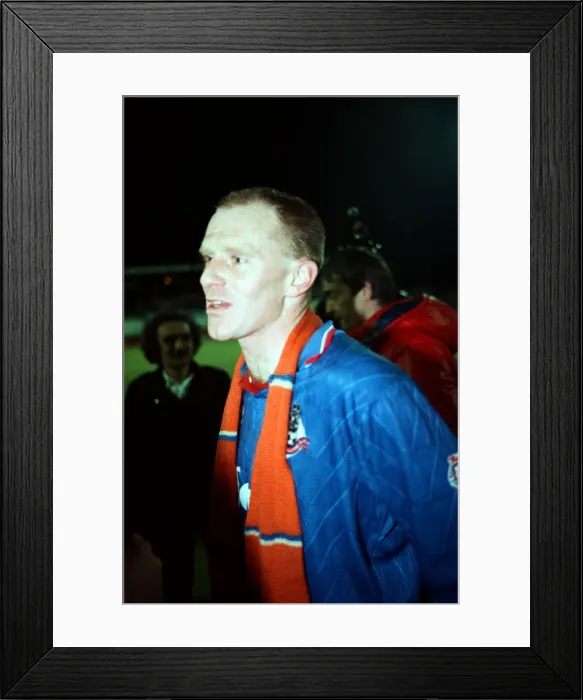 Framed Print : Oldham 3 v. Arsenal 1. Andy Ritchie after the game. 22nd November 1989 Framed Print : Oldham 3 v. Arsenal 1. Andy Ritchie after the game. 22nd November 1989