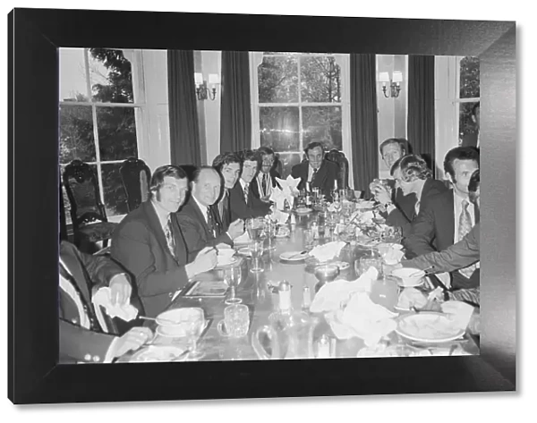 Don Revie heads the table as the Leeds United team have a celebratorial meal at their