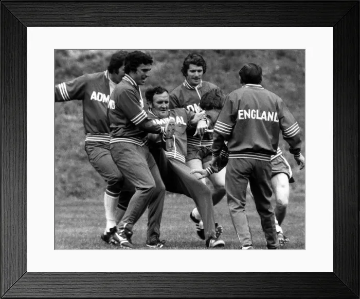 Framed Print : England Team in New York Don Revie May 1976 The England Team training at Park in Framed Print : England Team in New York Don Revie May 1976 The England Team training at Park in