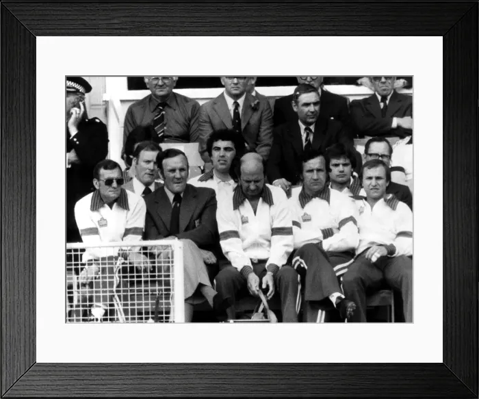 Framed Print : Don Revie sits unhappy and suffers on the England bench Daily Mirror Framed Print : Don Revie sits unhappy and suffers on the England bench Daily Mirror
