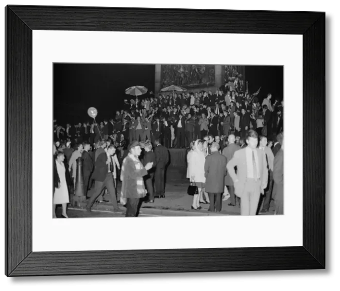 Framed Print : 1966 World Cup Tournament in England. England fans celebrate in Trafalgar Square in Framed Print : 1966 World Cup Tournament in England. England fans celebrate in Trafalgar Square in