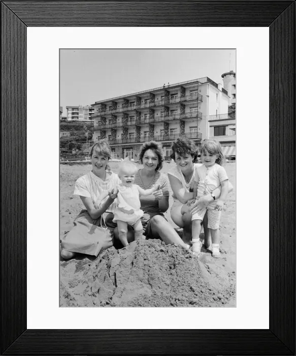 Framed Print : 1982 World Cup Finals in Spain. English fans on the beach with their children Framed Print : 1982 World Cup Finals in Spain. English fans on the beach with their children