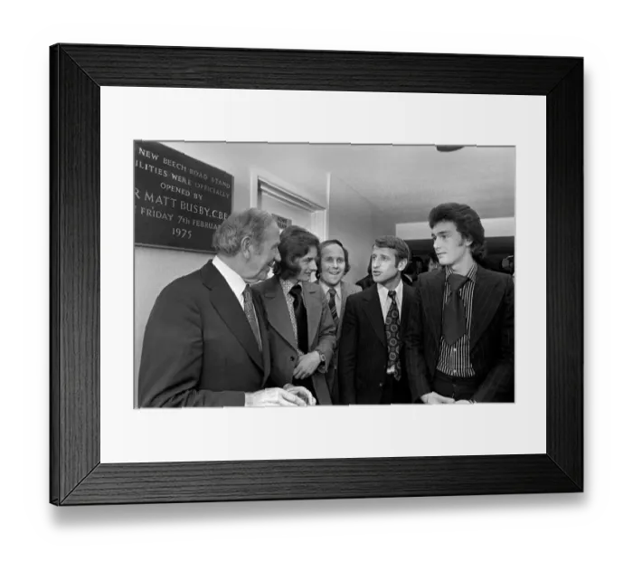 Framed Print : Sir Matt Busby. Oxford United players prior to match. Oxford United players celebrate