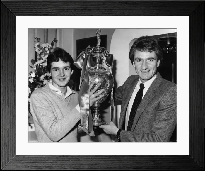 Framed Print : Liverpool v. Leicester : Phil Thompson and Fan Visiting his 92nd League Club Framed Print : Liverpool v. Leicester : Phil Thompson and Fan Visiting his 92nd League Club