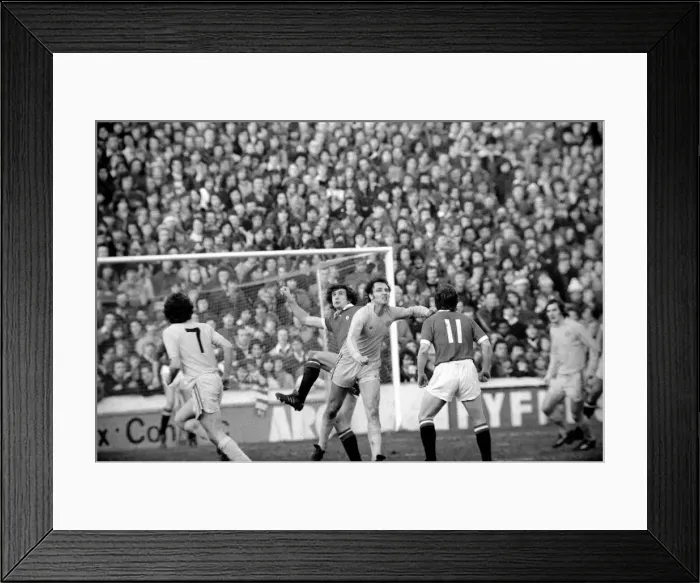 Framed Print : Football: Oxford United vs. Manchester United. Burton Oxford keeper jumps high for