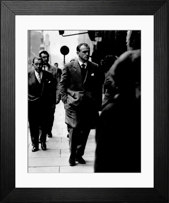 Framed Print : Alfredo Di Stefano, manager of Real Madrid FC seen here walking down a Manchester Street Framed Print : Alfredo Di Stefano, manager of Real Madrid FC seen here walking down a Manchester Street
