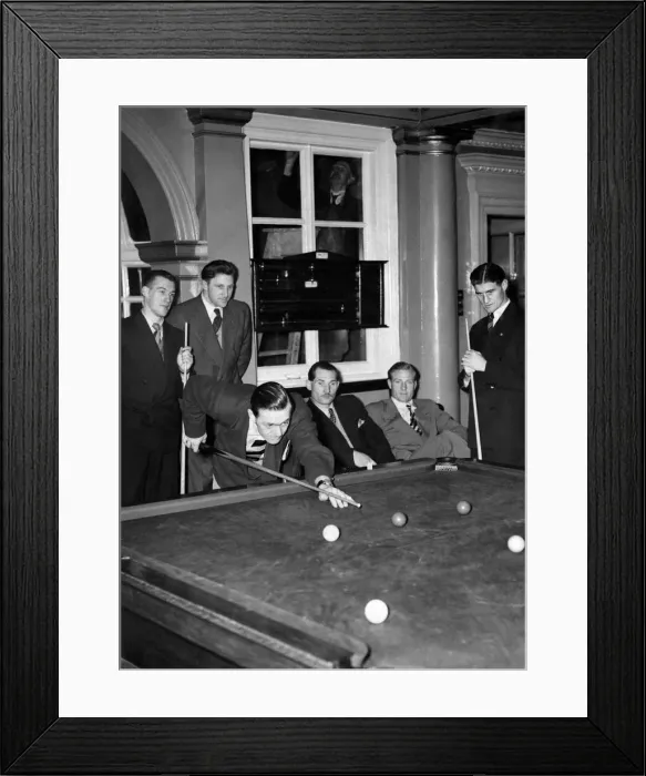Framed Print : Some of the English team playing billiards does not seem to notice the decorator Mr Framed Print : Some of the English team playing billiards does not seem to notice the decorator Mr