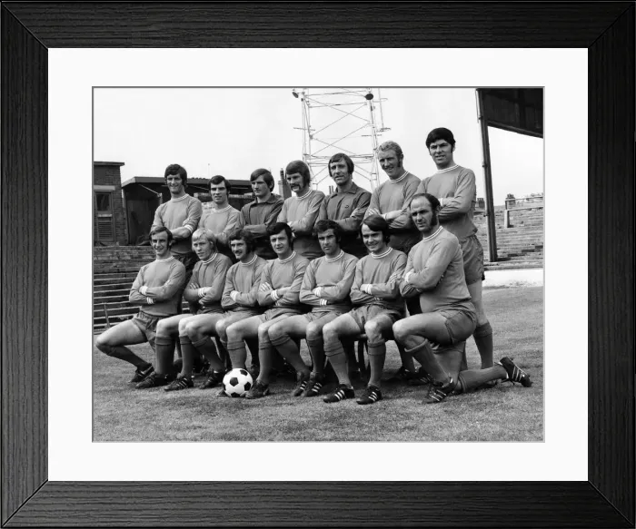 Framed Print : Oldham F. C. 1971 First Team pose for a group photograph: Back Row L to R Framed Print : Oldham F. C. 1971 First Team pose for a group photograph: Back Row L to R