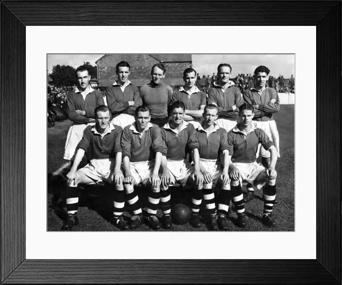Framed Print : Stockport County 1951- From the left - Back Row- McColloch, W. D. Glover. B. A. Bowles, J. C Framed Print : Stockport County 1951- From the left - Back Row- McColloch, W. D. Glover. B. A. Bowles, J. C