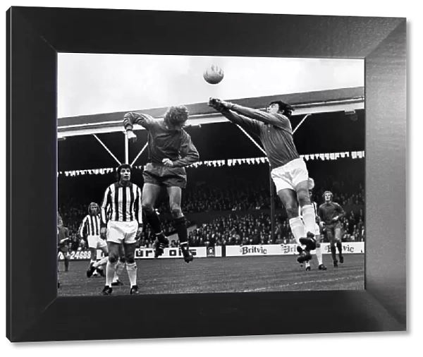Stoke v. Newcastle United, League Division One match, Gordon Banks goes up to fist clear