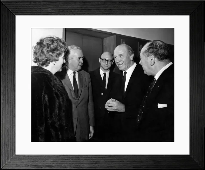 Framed Print : Prime MInister Harold Wilson with his wife Mary Wilson talking with Manchester United Framed Print : Prime MInister Harold Wilson with his wife Mary Wilson talking with Manchester United
